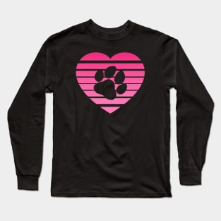 Dog Paw Heart Valentine - Pink Gradient Long Sleeve T-Shirt